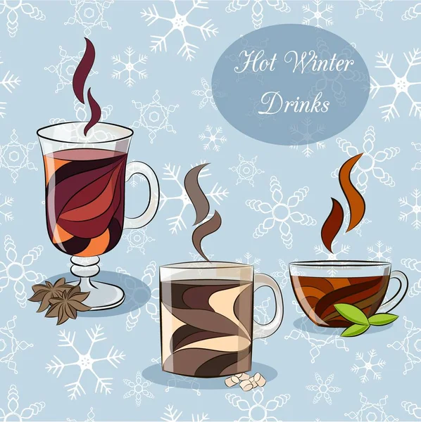 Winter hot drinks set. — Stock Vector