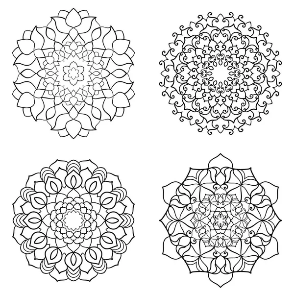 Conjunto de mandalas blanco y negro . — Vector de stock