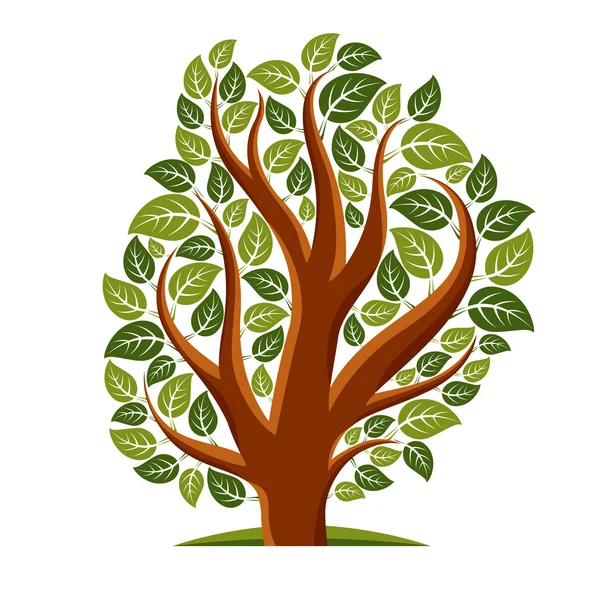 Árbol de arte con hojas verdes — Vector de stock