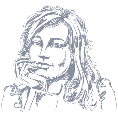 Dalgın romantik kadın şık saç kesimi ile