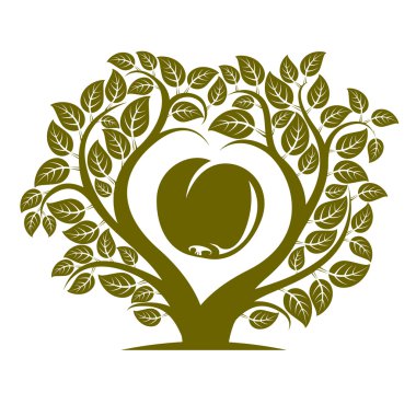 Tree with branches in shape of heart with apple clipart