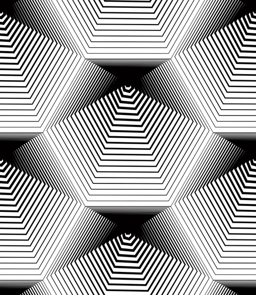 幾何学的な白黒ストライプのシームレス パターン — ストックベクタ