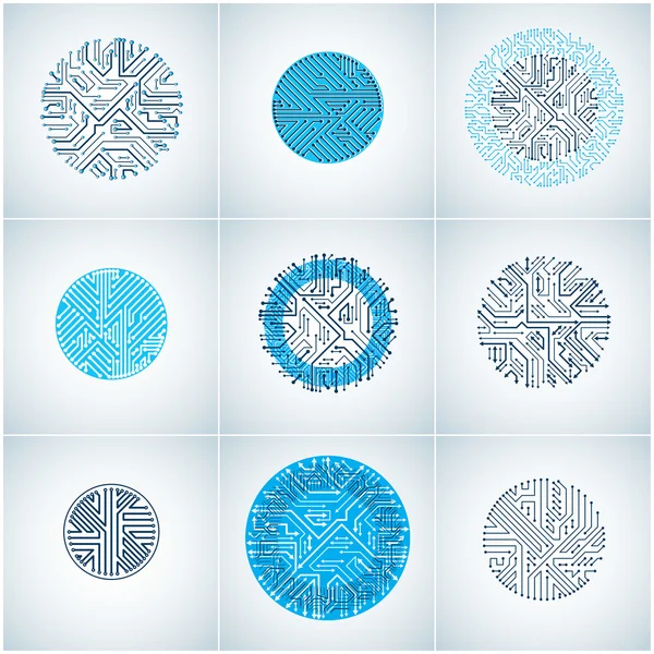 Blauwe printplaat cirkels — Stockvector