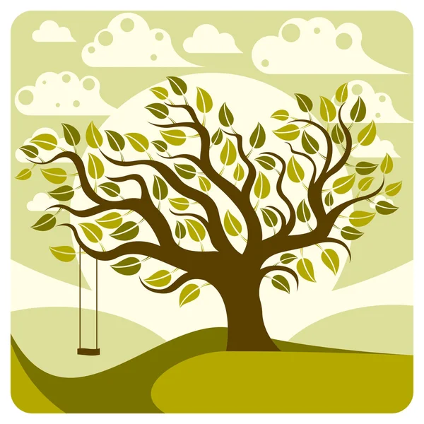 Branchy tree with swing — Stock Vector