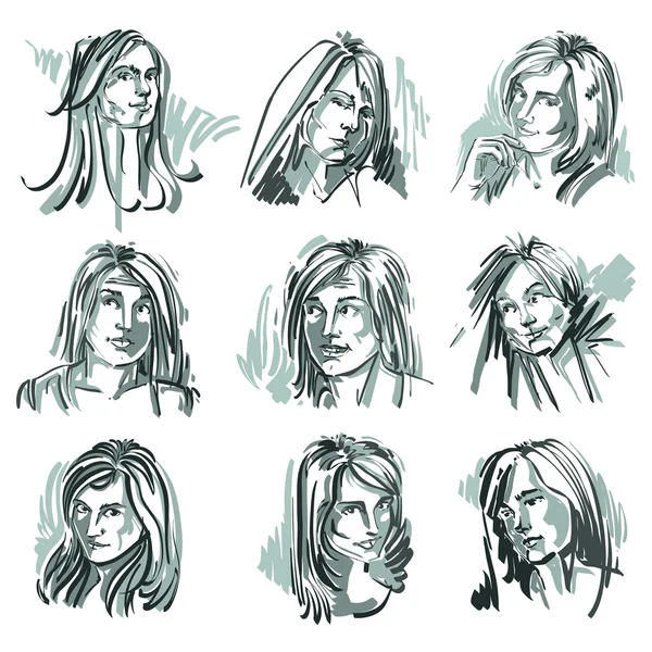 Women expressing different emotions — Stockvector