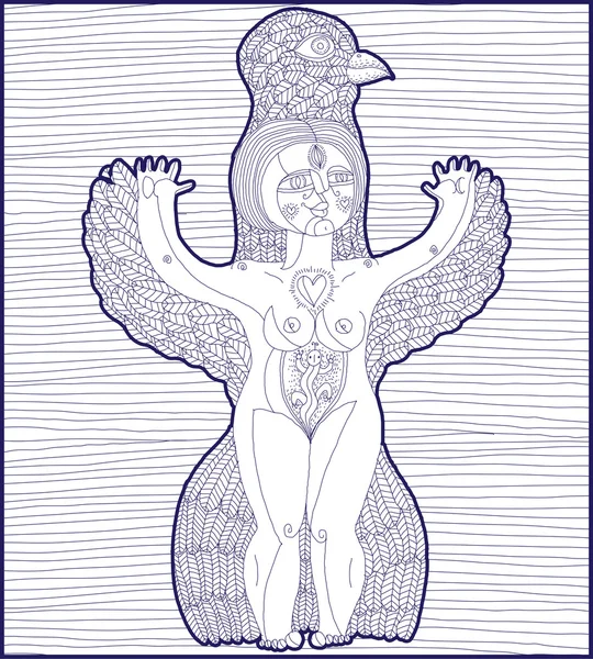 Criatura extraña, mujer desnuda — Vector de stock