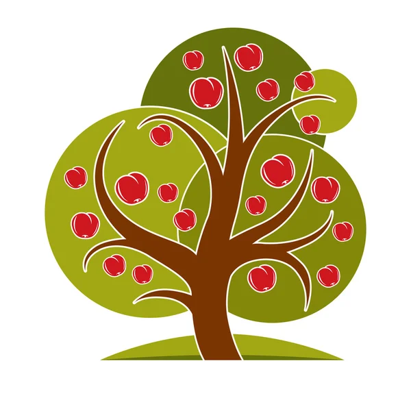 Árbol frutal con manzanas maduras — Vector de stock