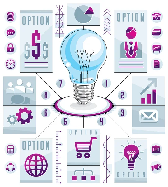 Modèle d'infographie, ampoule d'idée — Image vectorielle