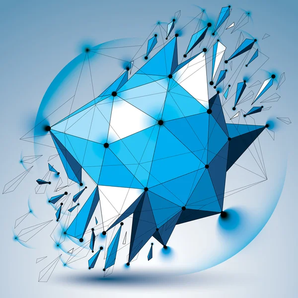 Wireframe dimensional objeto azul — Vetor de Stock