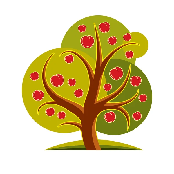 Árvore frutada com maçãs maduras —  Vetores de Stock