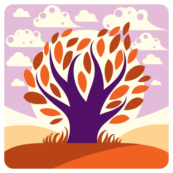 Τέχνη δημιουργική δέντρο καλλιέργεια στο λιβάδι — Διανυσματικό Αρχείο
