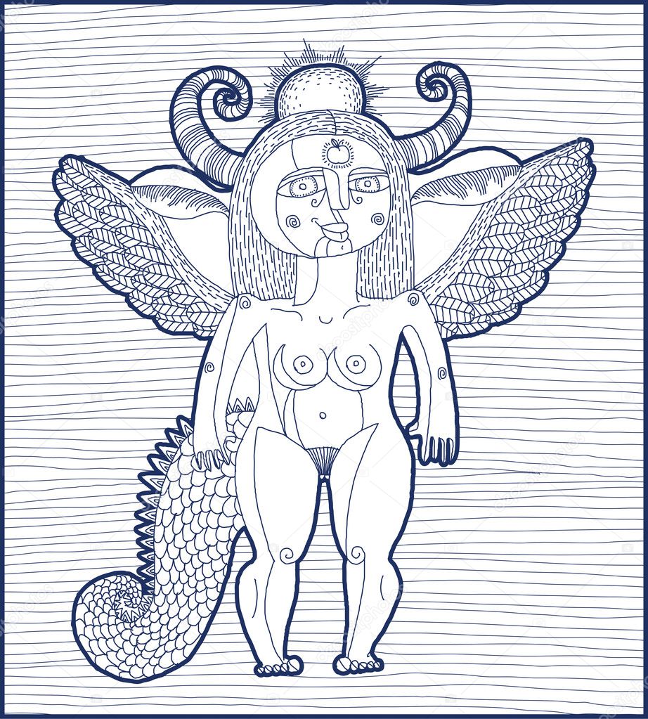 Mythic creature, nude woman with wings