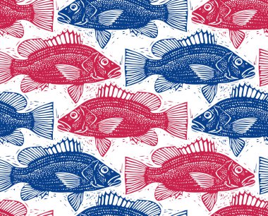 Seamless sea pattern with fish silhouettes 