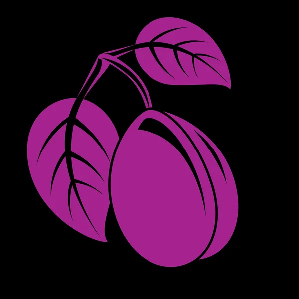 Ciruela sencilla de color púrpura con hojas — Archivo Imágenes Vectoriales