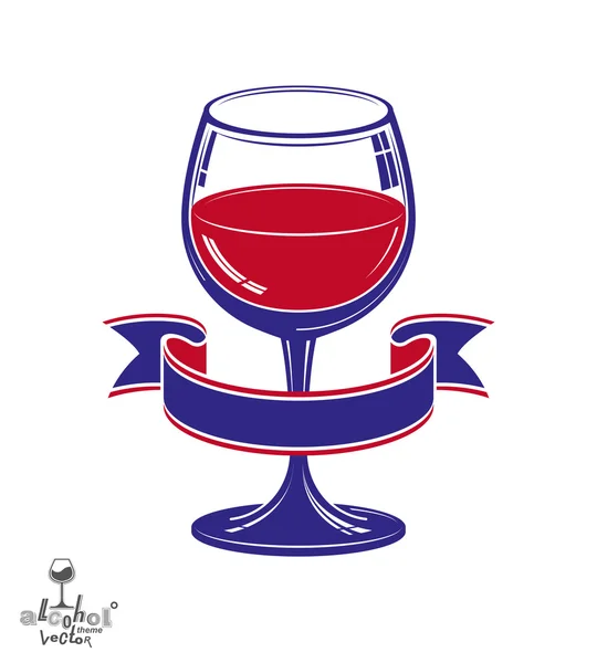 Realistic goblet of wine with decorative ribbon — Stock Vector