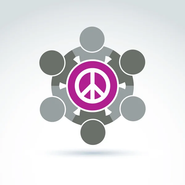 People standing around peace sign — Stock Vector