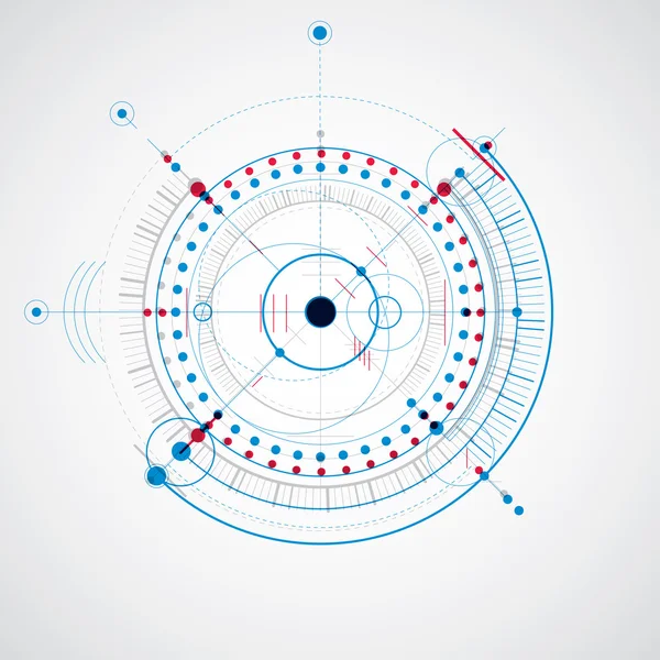 Mechanisch schema, blauwe techniek tekening — Stockvector