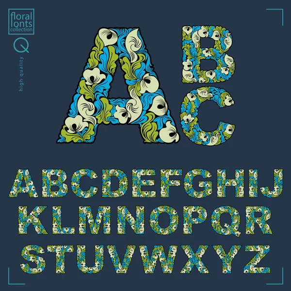 Sans serif の文字花アルファベット — ストックベクタ
