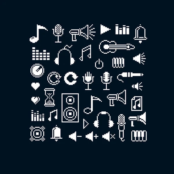 Iconos de píxeles de música de 8 bits — Vector de stock