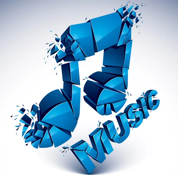 3d bleu brisé notes de musique — Image vectorielle