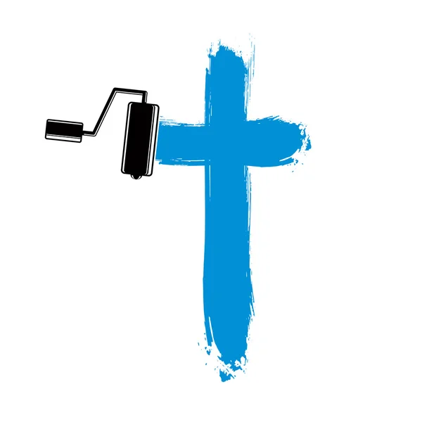 Religieus kruis gemaakt met vlekken penseelstreken — Stockvector