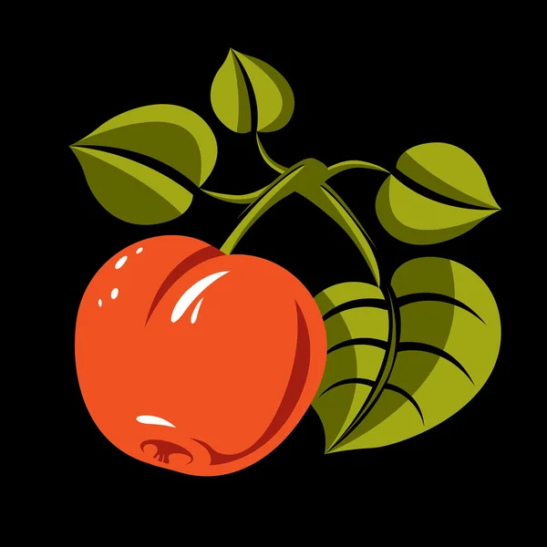 Спелый оранжевый персик с зелеными листьями — стоковый вектор