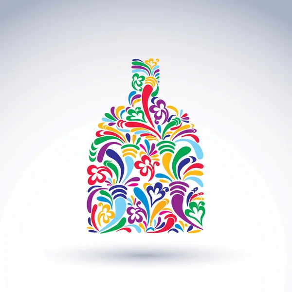 Botella colorida con dibujos florales — Vector de stock