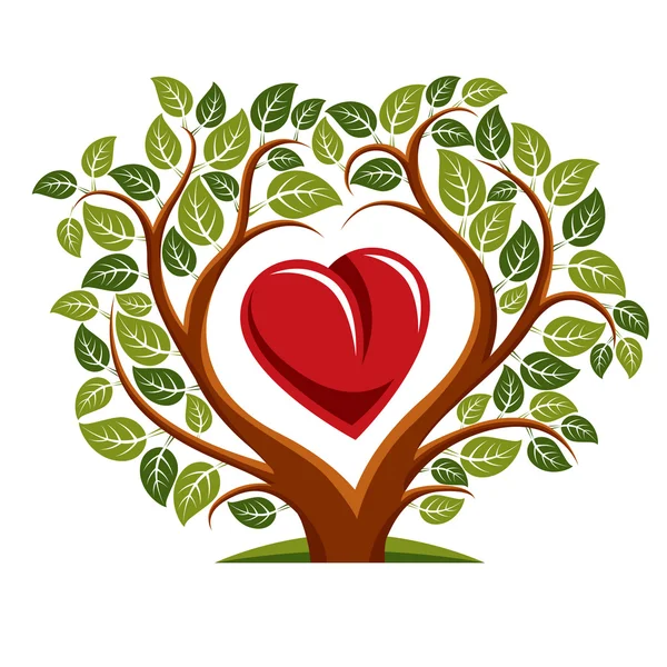 Tree with branches in shape of heart with apple — Stock Vector