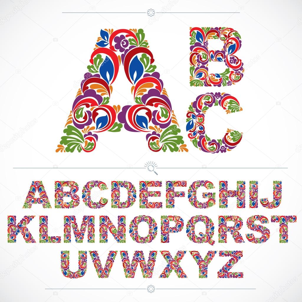 Floral alphabet sans serif letters