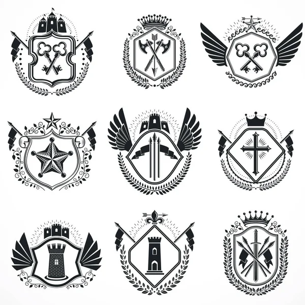 Conjunto de emblemas heráldicos vintage — Vector de stock