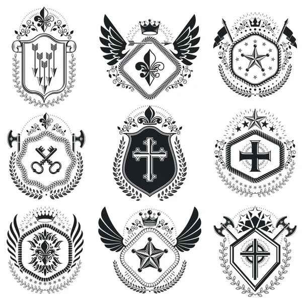 Vintage heraldikai emblémák beállítása — Stock Vector