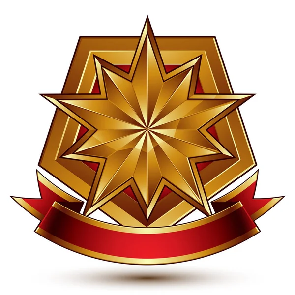 Многоугольный золотой звездный герб — стоковый вектор