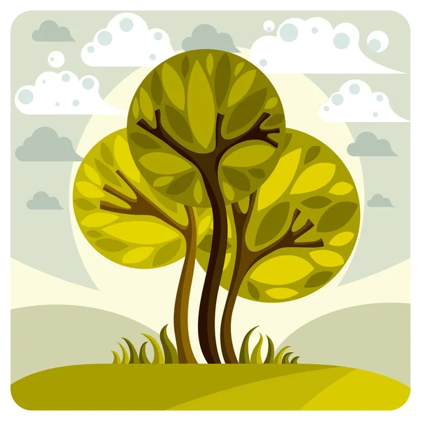 Ağaç ile sanatsal doğal peyzaj — Stok Vektör