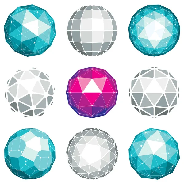 Abstracte geometrische futuristische globes set — Stockvector