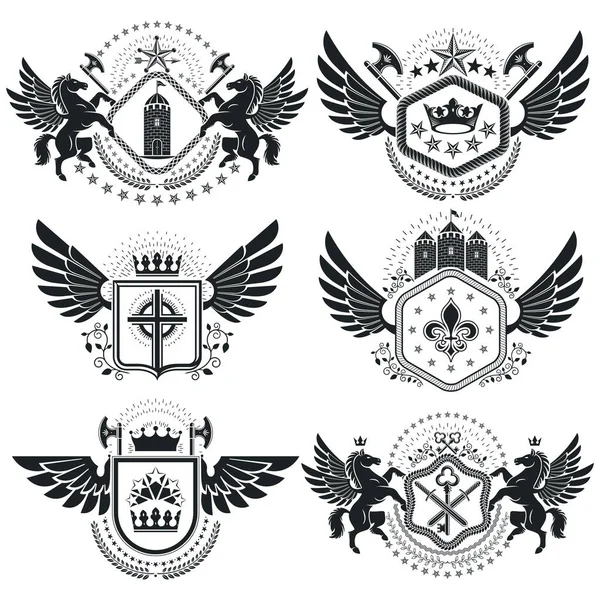 Vintage heraldic emblems set — Stock Vector