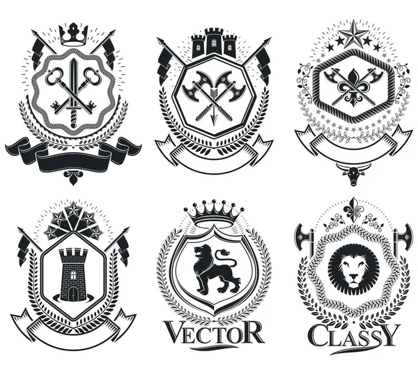 Retro wapenschild, emblemen set — Stockvector