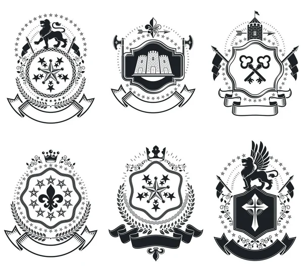 Vintage heraldiska emblem set — Stock vektor