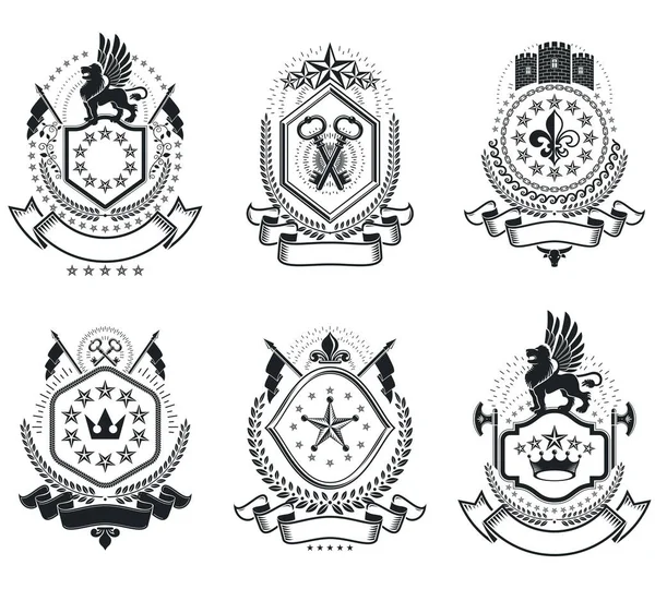 Vintage heraldiska emblem set — Stock vektor