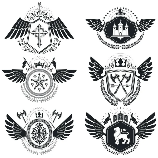Escudo de armas retro, emblemas establecidos — Archivo Imágenes Vectoriales