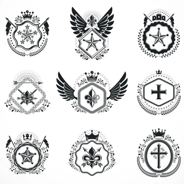 Vintage heraldiska emblem set — Stock vektor