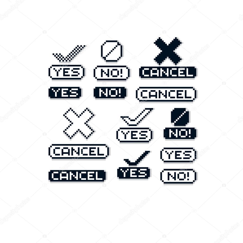 set of yes and no pixel icons