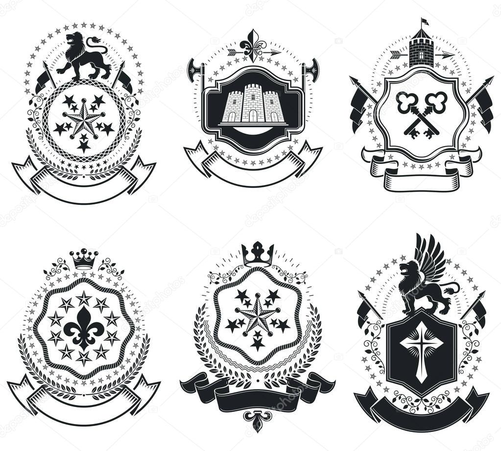 Vintage Heraldic Emblems Set Vector Image By C Ostapiusangelp Vector Stock
