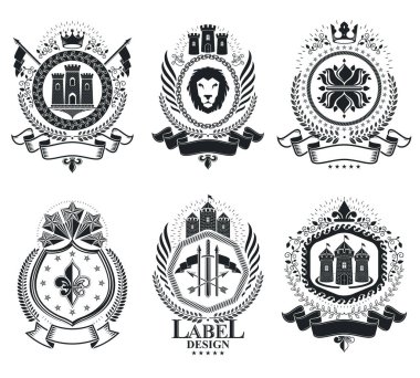 Vintage heraldic emblems set  clipart