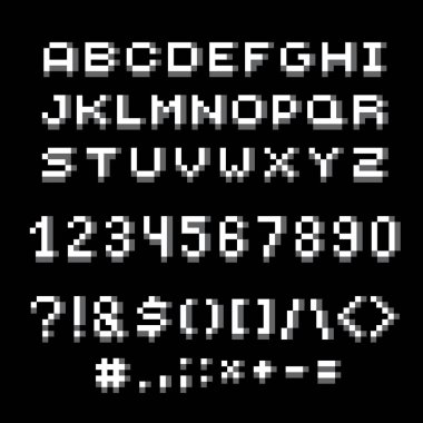 pixel digital font and numbers set clipart