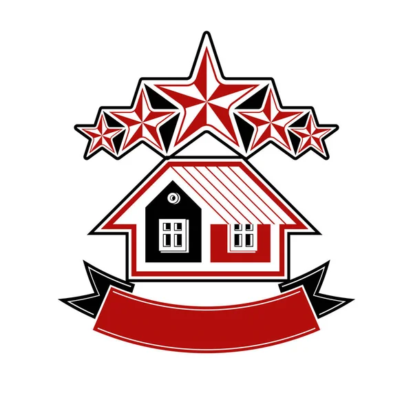 Prosty dom z gwiazd i banner logo — Wektor stockowy