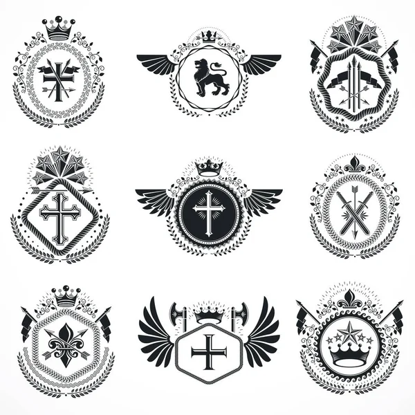 Set di emblemi araldici vintage — Vettoriale Stock