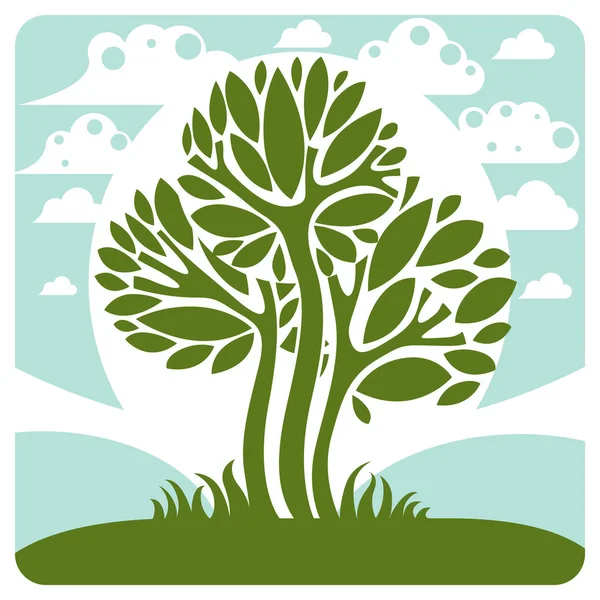 Paisaje natural artístico con árbol — Vector de stock
