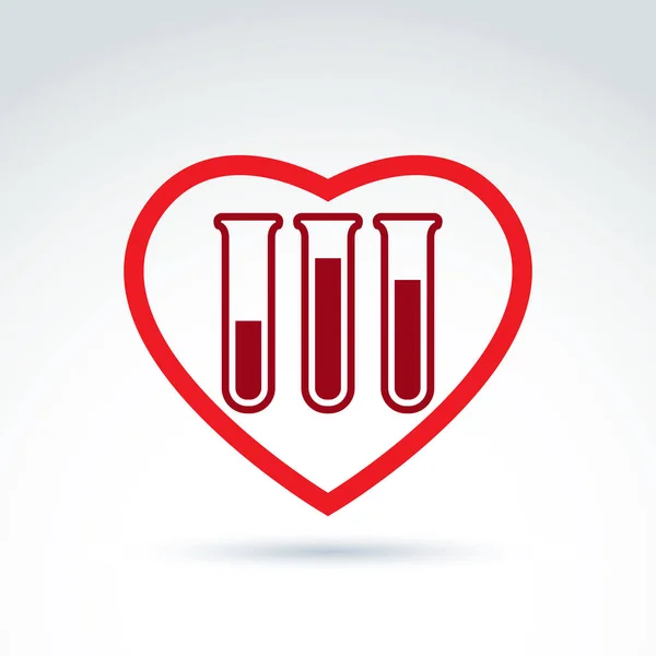 Ícone de coração de sangue doador com tubos — Vetor de Stock