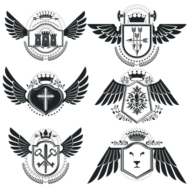 Vintage heraldiska emblem set — Stock vektor