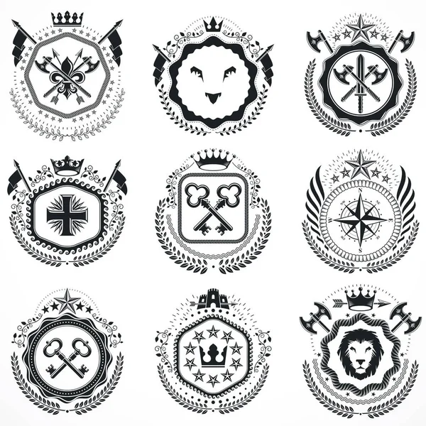 Vintage heraldic emblems set — Stock Vector